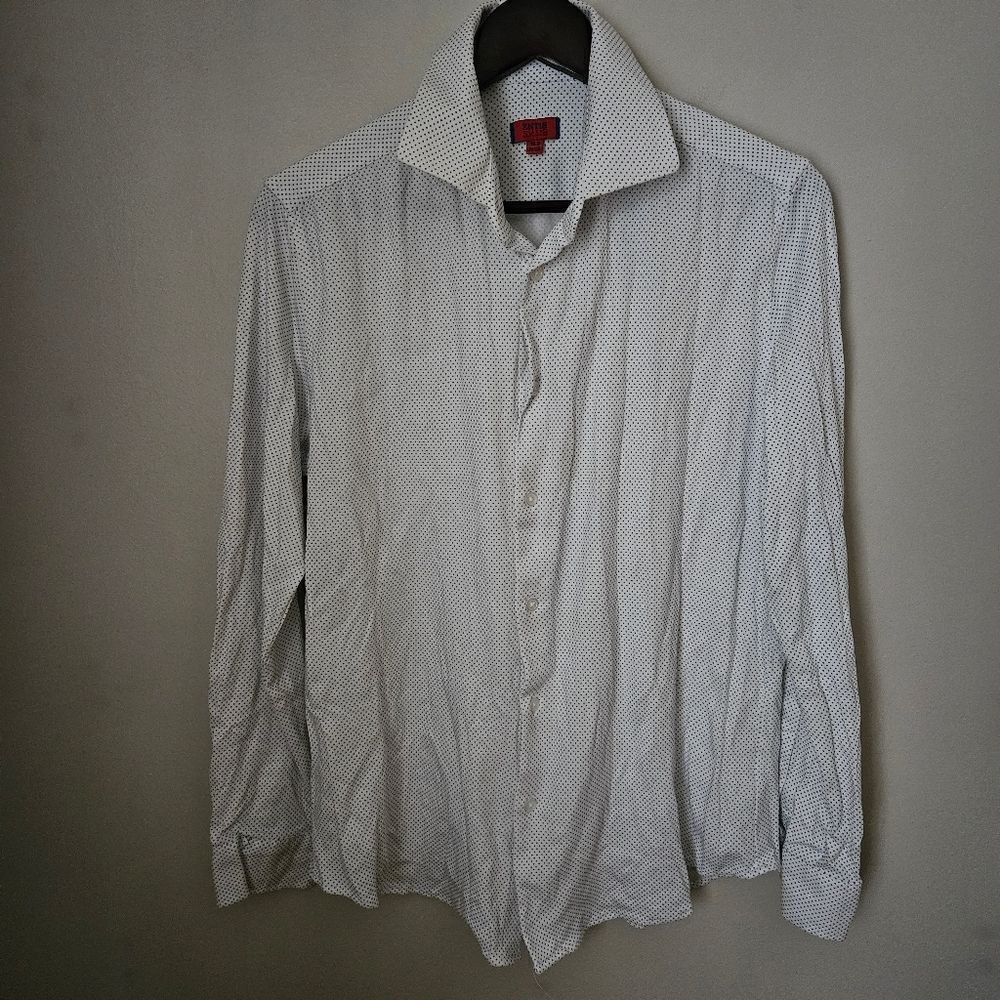 ZNT18 Button Down Shirt White Blue Polka Dot Print Neutral 16.5 34/35 - Picture 10 of 10